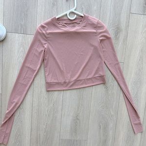 Alo Yoga Pink/Blush Mesh Long Sleeve Cropped T Shirt Top Size XS